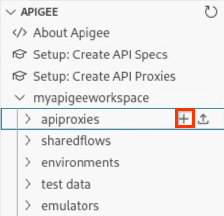 apiproxies フォルダの上にカーソルを合わせると + が表示される