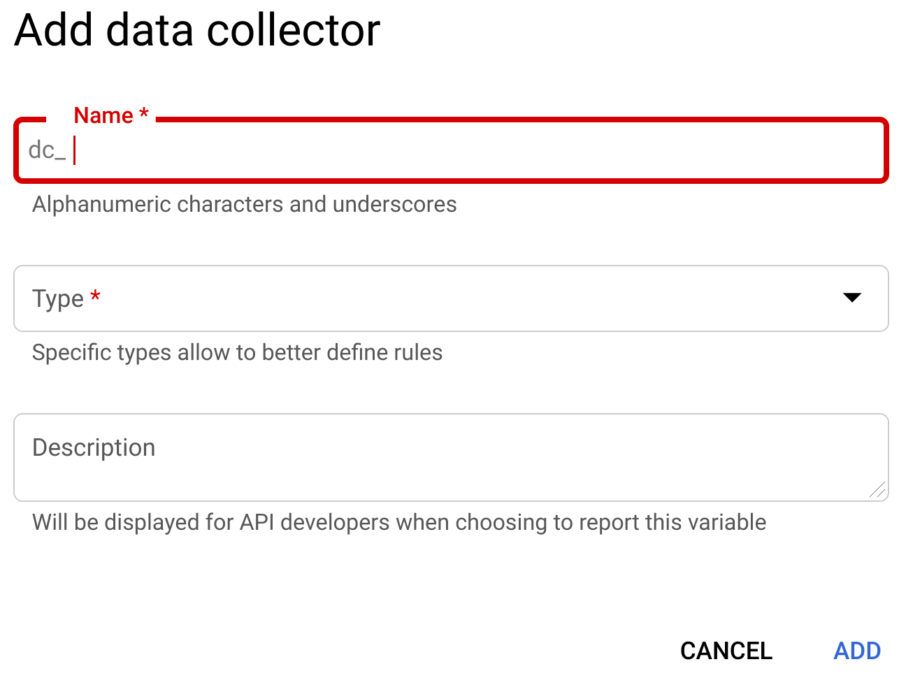 Bereich "Daten-Collectors" hinzufügen