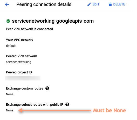 Lihat detail koneksi peering di Cloud Console.