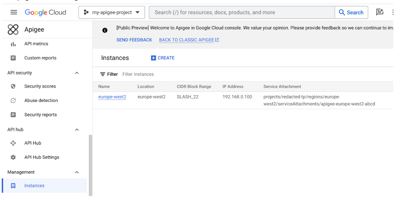 Instances de console Apigee