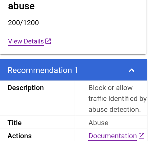 Abuse recommendation in Recommendations pane.