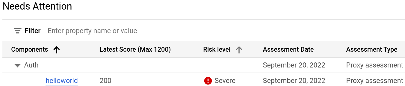 Auth row in the Needs Attention table.