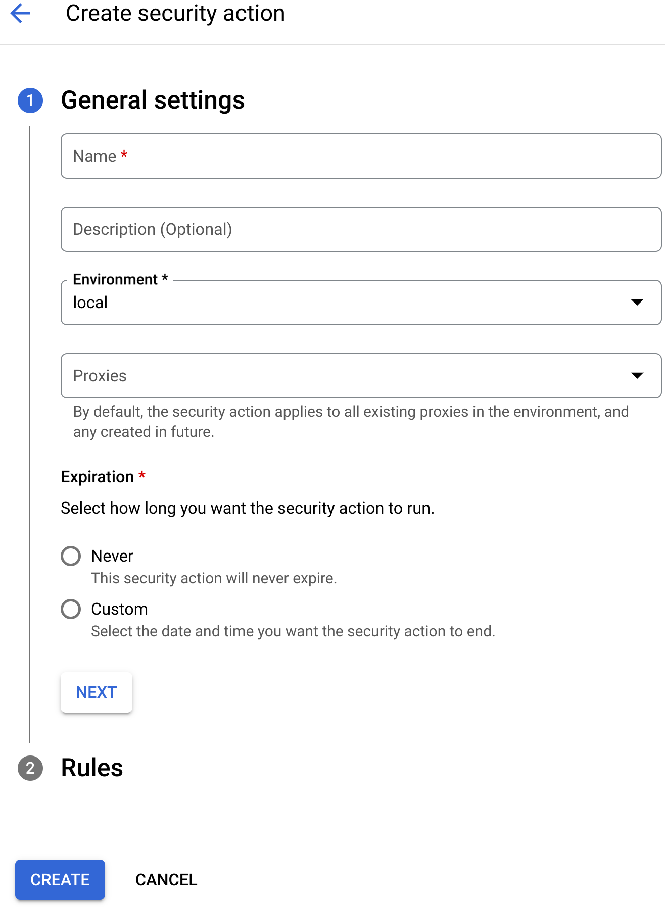 Create security action view.