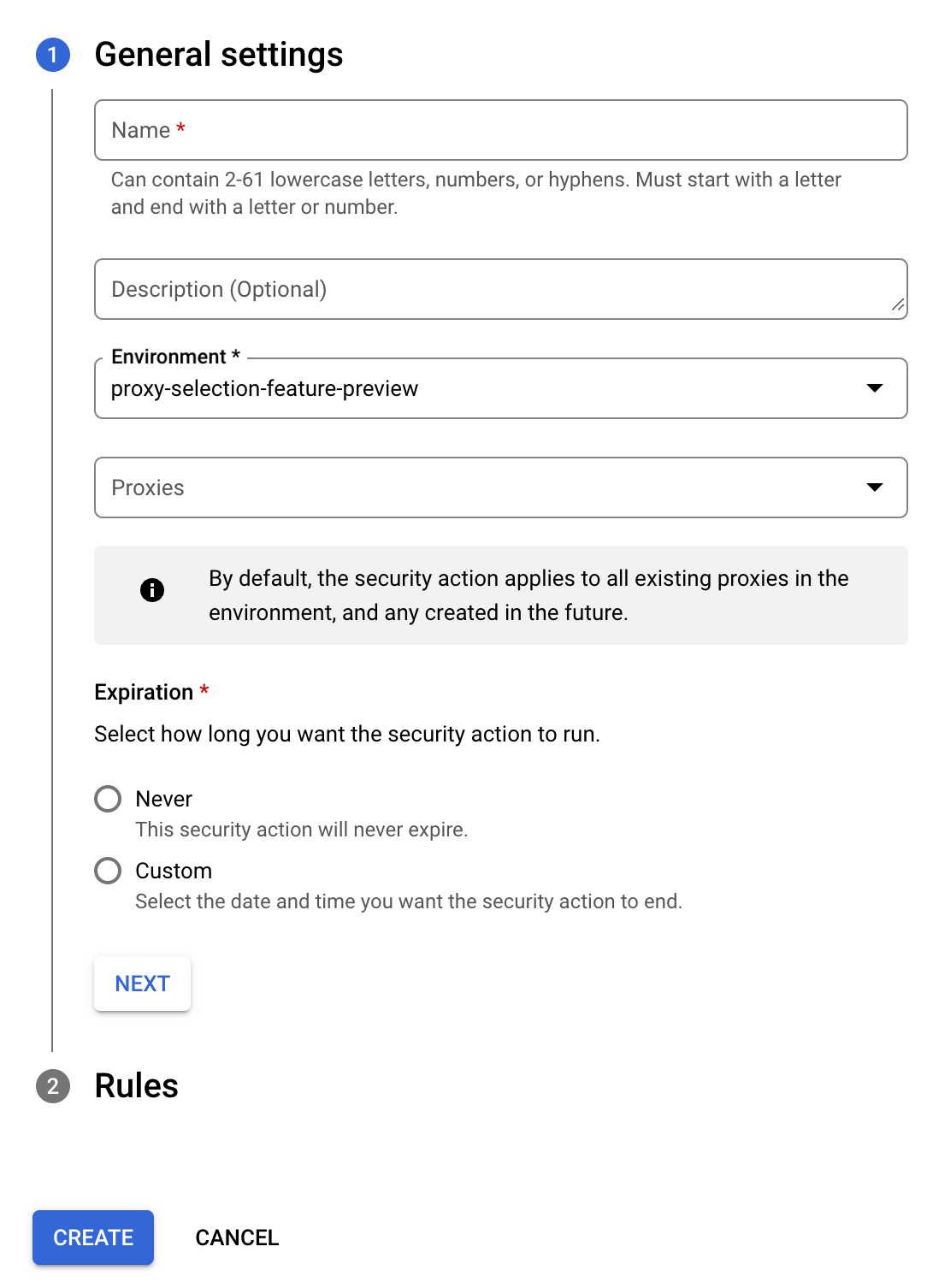 Create security action view.