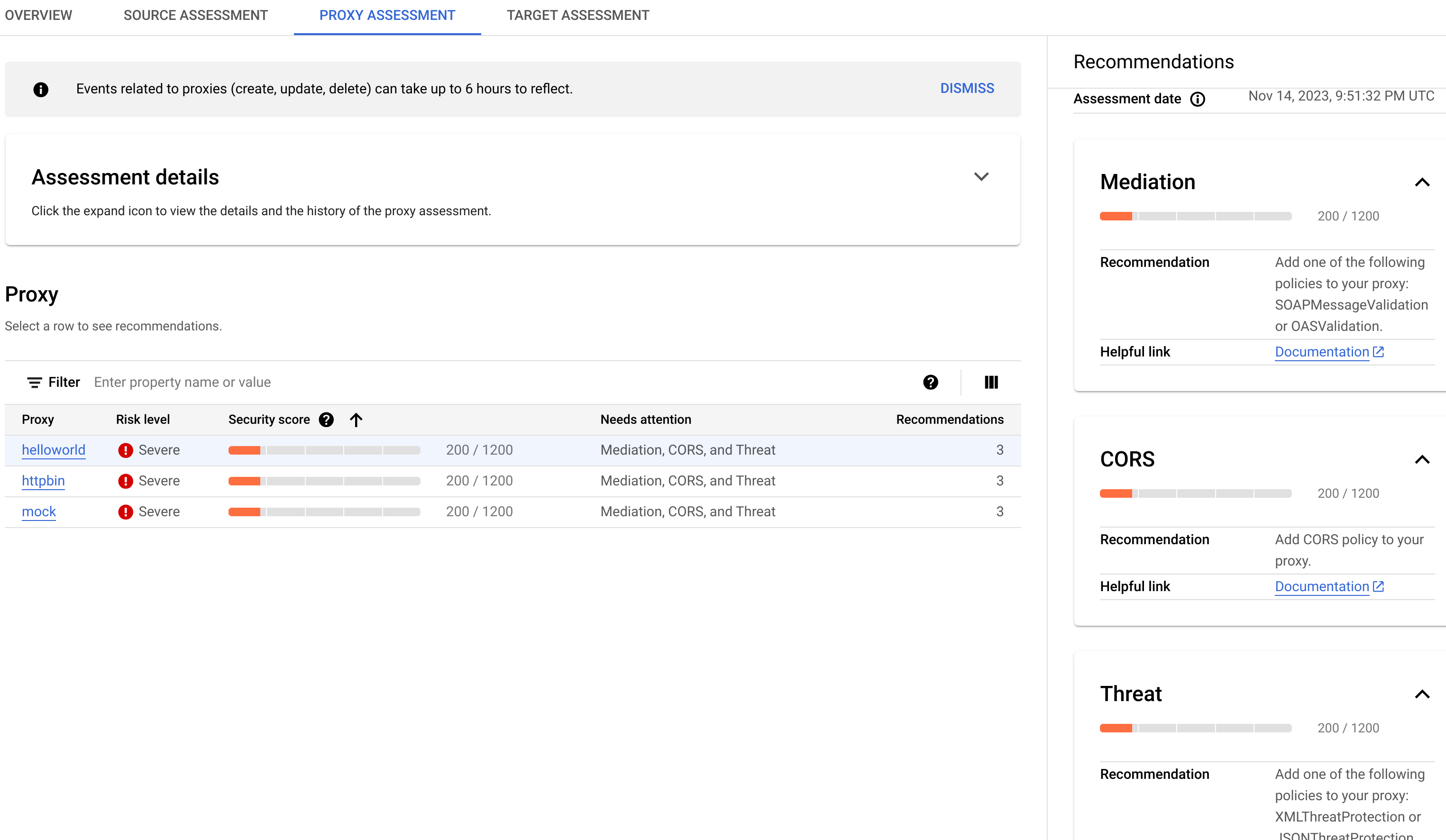 Proxy assessment pane.