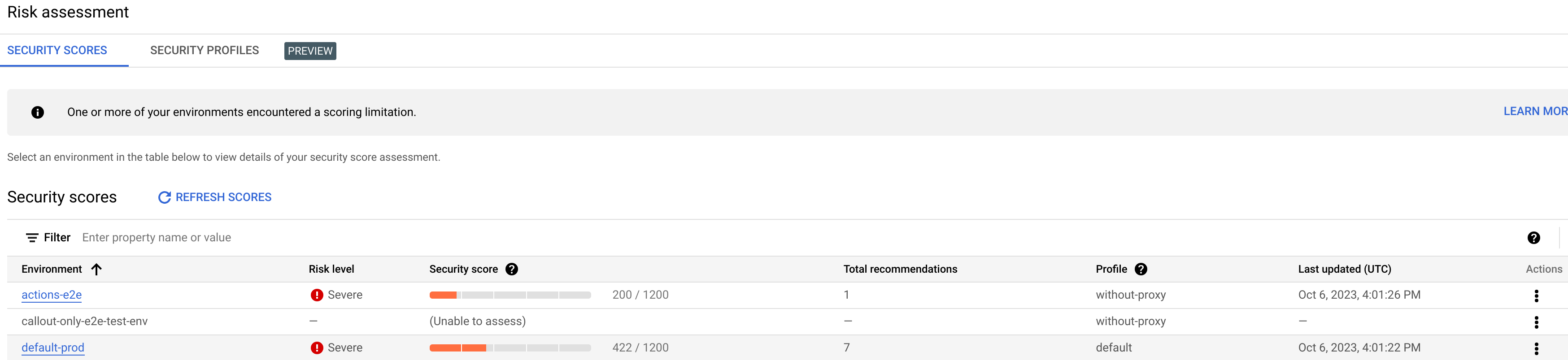 Risk assessment main page.