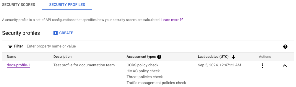 Security profile list