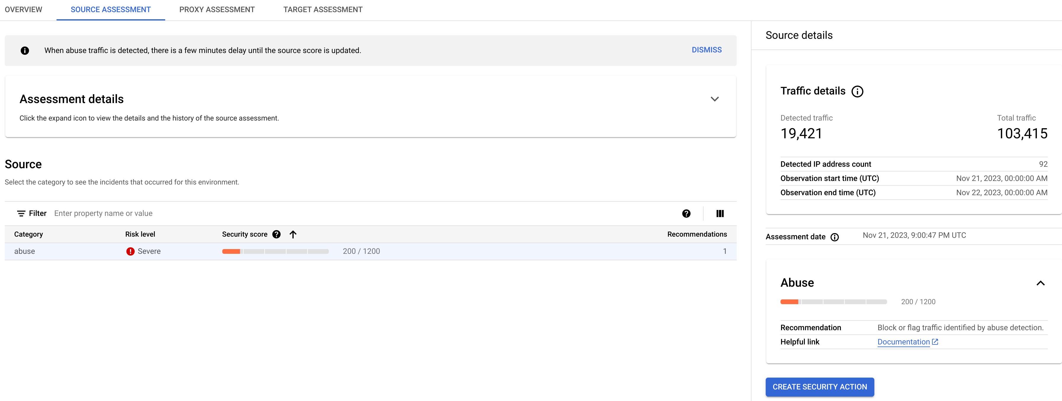 Source assessment pane.