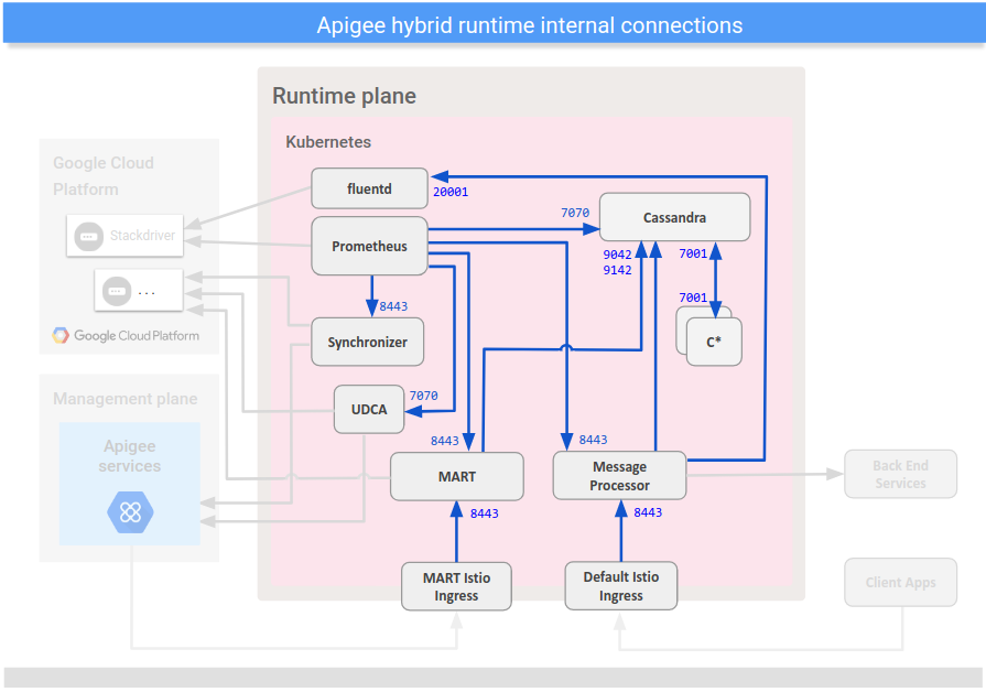 Mostra le connessioni tra i componenti interni nel piano di runtime ibrido