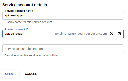 Exemple d&#39;ID apigee-logger@hybrid-42.iam.gserviceaccount.com