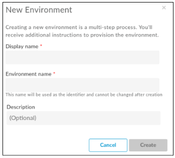 The Define a new environment dialog box