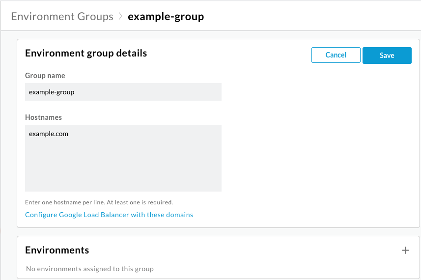 「Edit Environment Group」視窗顯示未指派任何環境