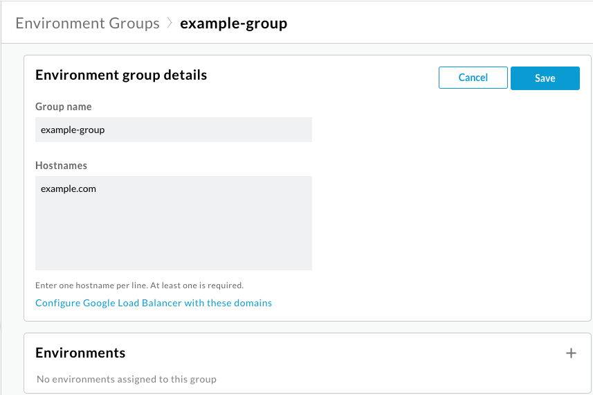 Edit Environment Group window showing no environments assigned