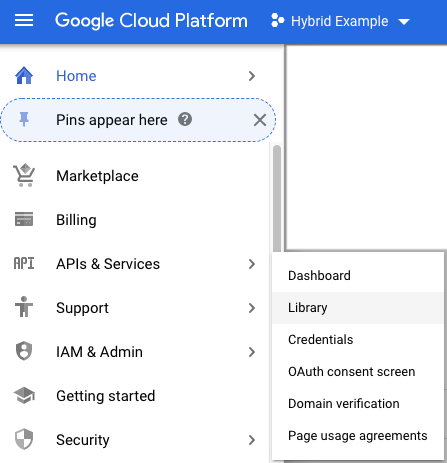 Opsi library dipilih setelah mengklik APIs & Services