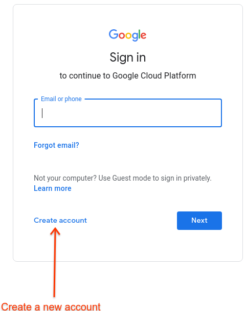 Login dengan Google, Buat akun ditandai.