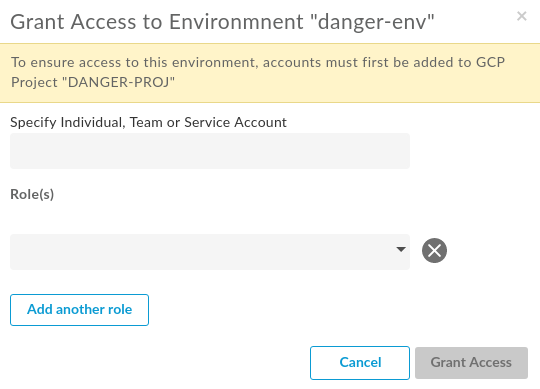 Environment access dialog