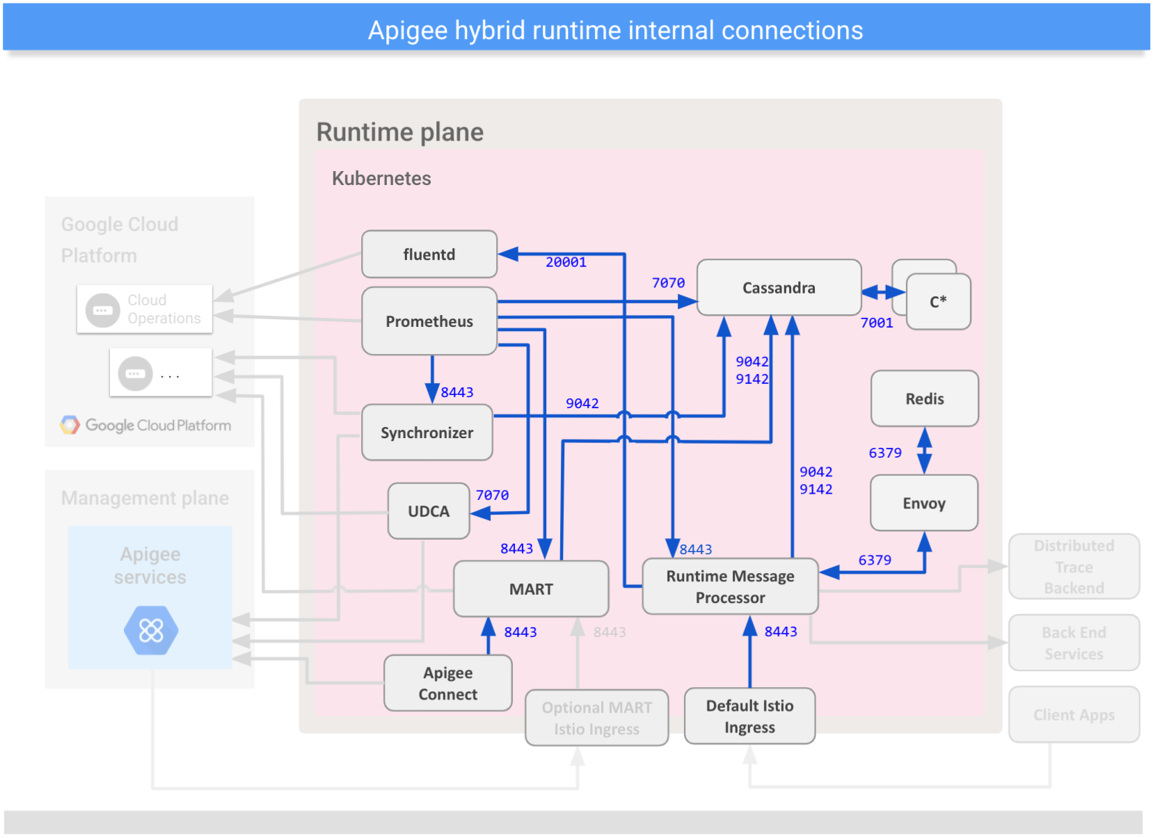 Menampilkan koneksi
antara komponen internal di platform runtime hybrid