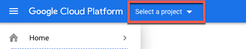 Google Cloud 選取專案選項已醒目顯示。