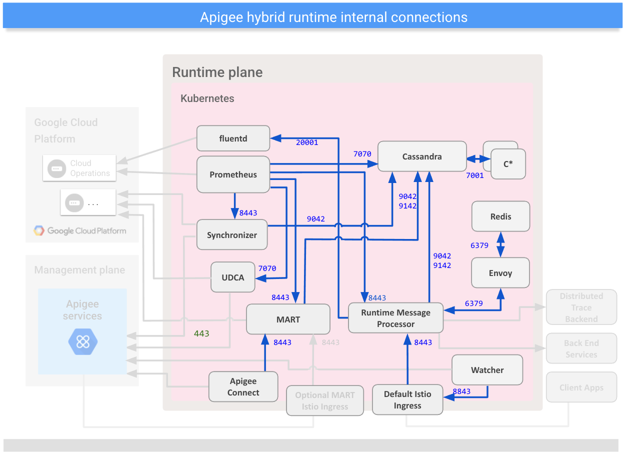 Menampilkan koneksi
antara komponen internal di platform runtime hybrid