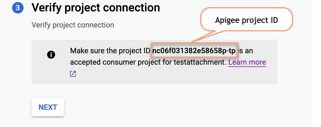 服務連結設定所需的 Apigee 專案 ID 位置。