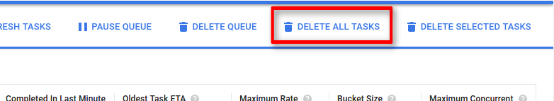 「Delete all tasks」(刪除所有工作) 按鈕會清除佇列中的所有工作。