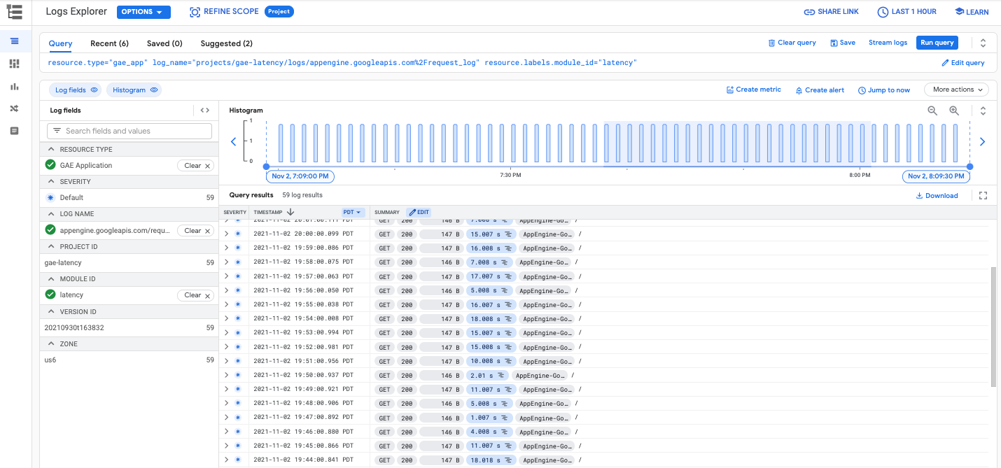 Screenshot von Anwendungs- und Anfragelogs im Log-Explorer