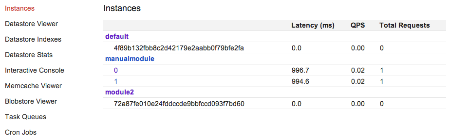 Capture d&#39;écran de la console d&#39;administration dev_appserver