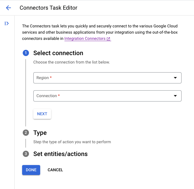 image showing Configure connector task dialog