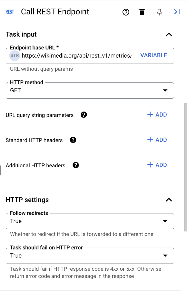 Call rest endpoint task input