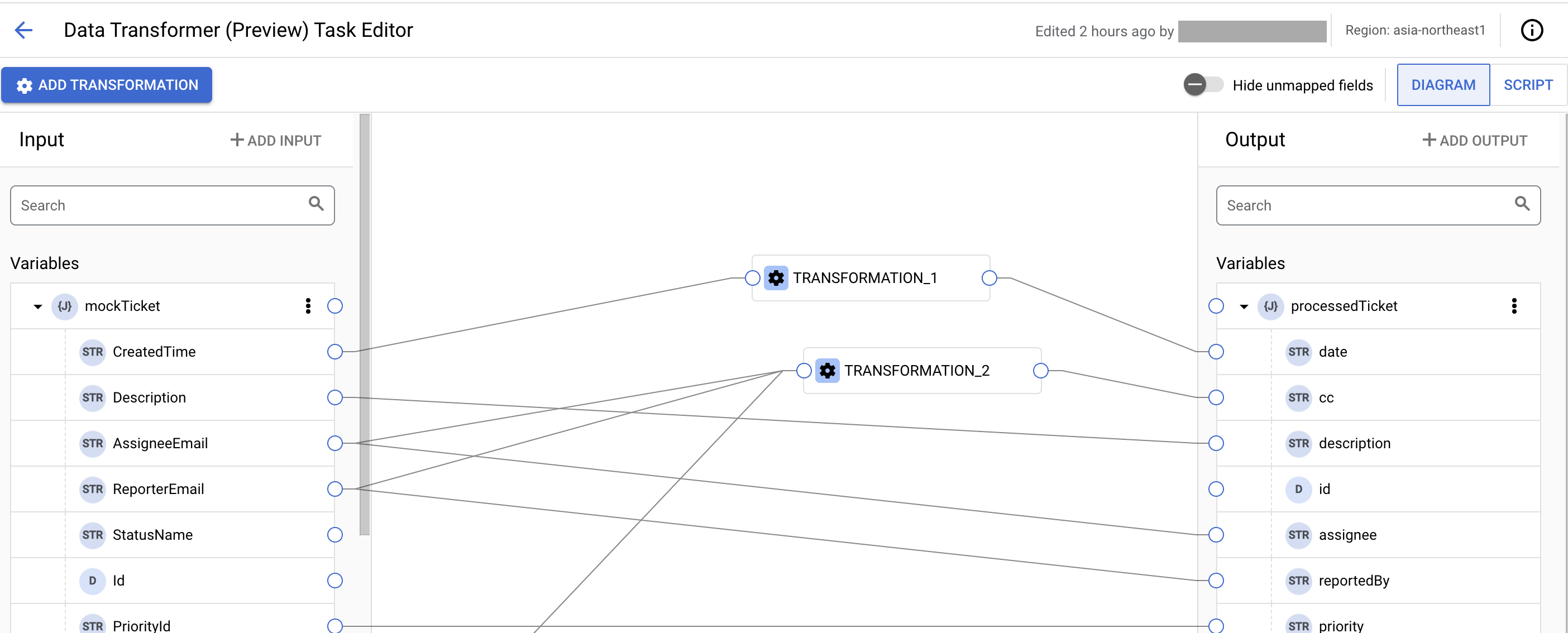 imagen que muestra el modo de diagrama del transformador de datos