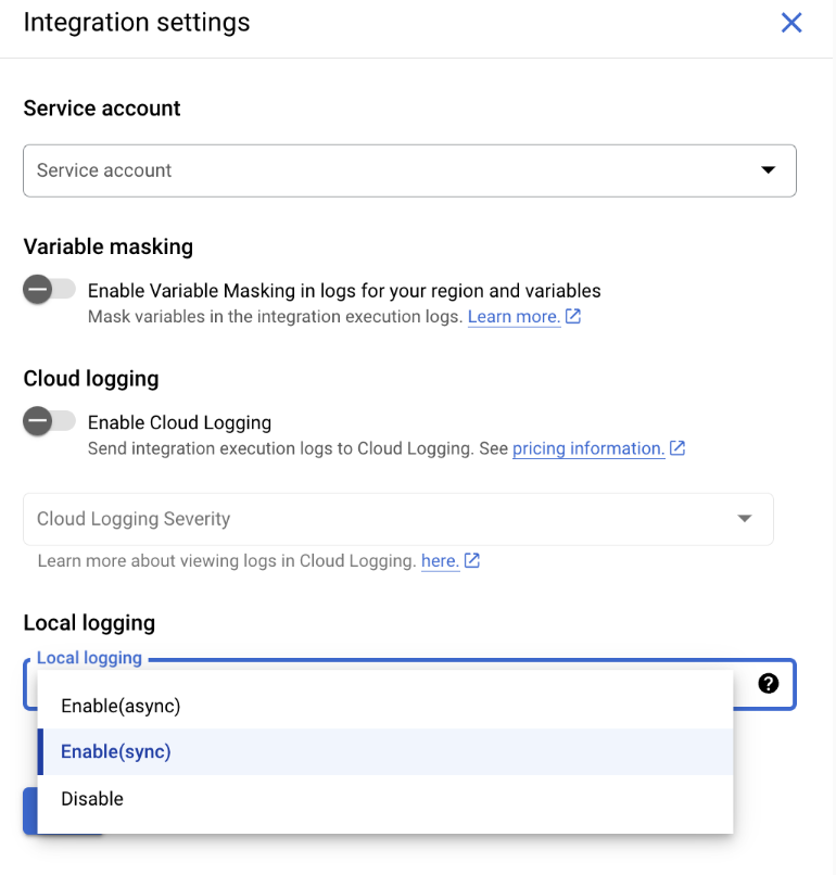 image showing local logging options