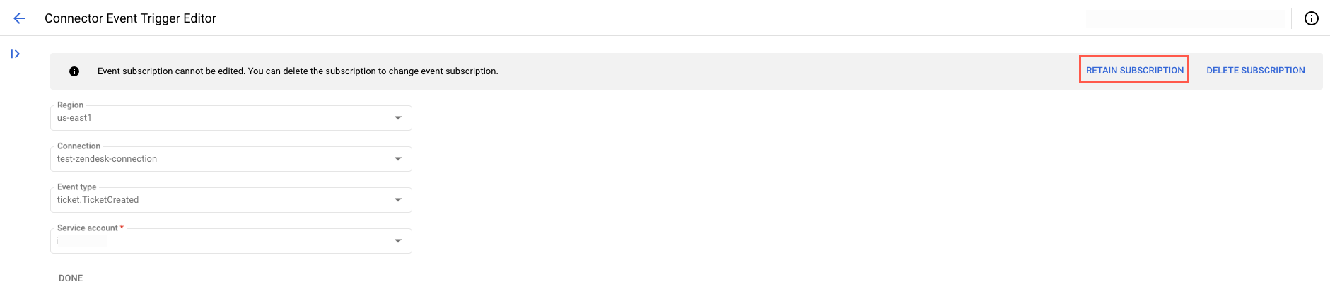 Imagen que muestra la notificación de suscripción a eventos