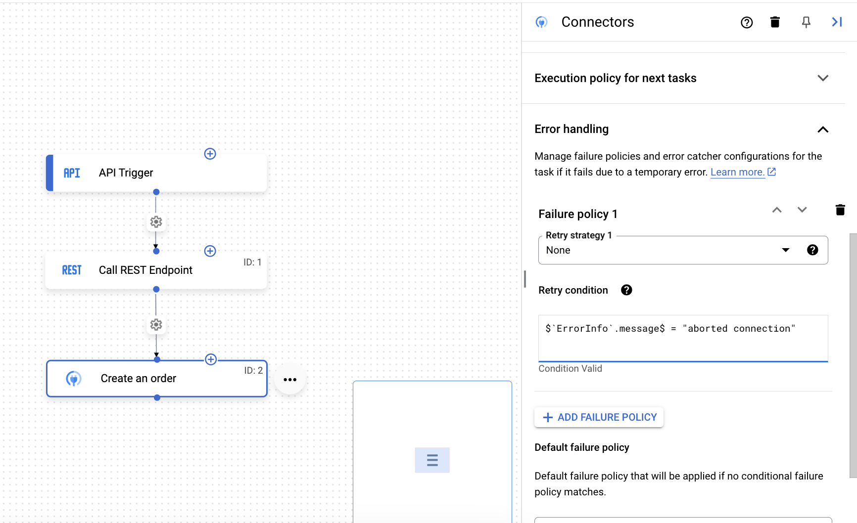 Error handling strategy for Create an order connector task