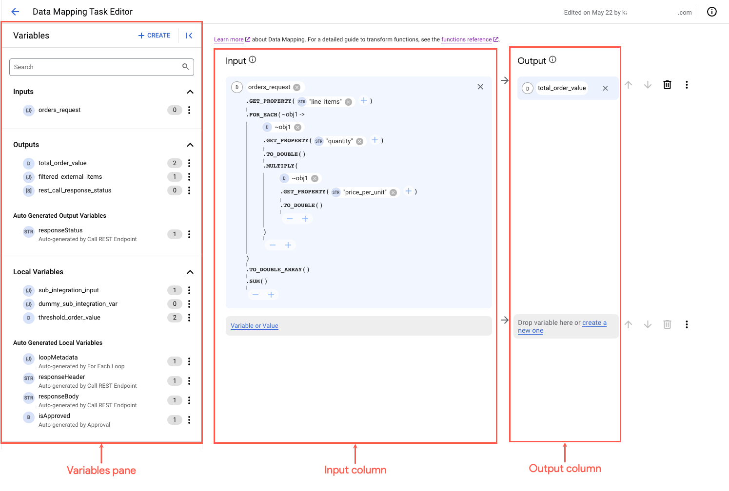 Imagen que muestra el editor asignación de datos