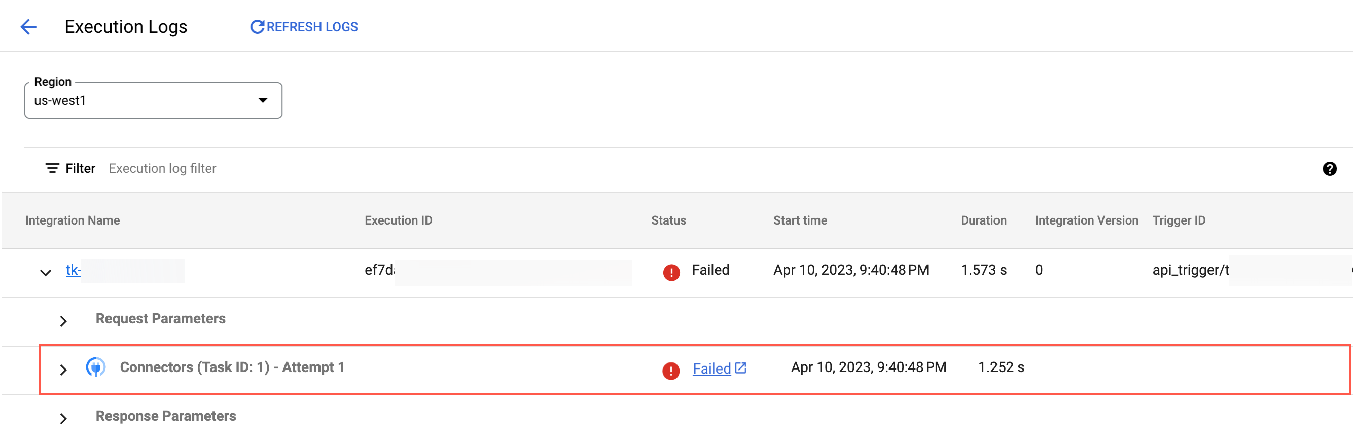 image showing logs of a failed connector task