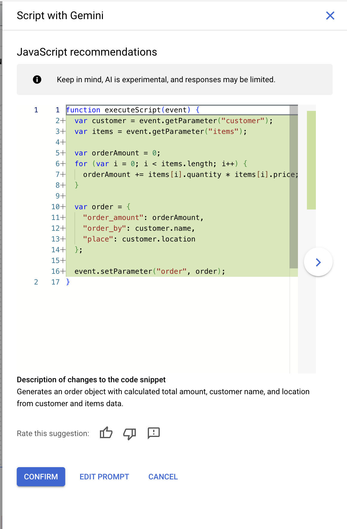 Prompt zum Generieren eines Scripts mit Gemini hinzufügen