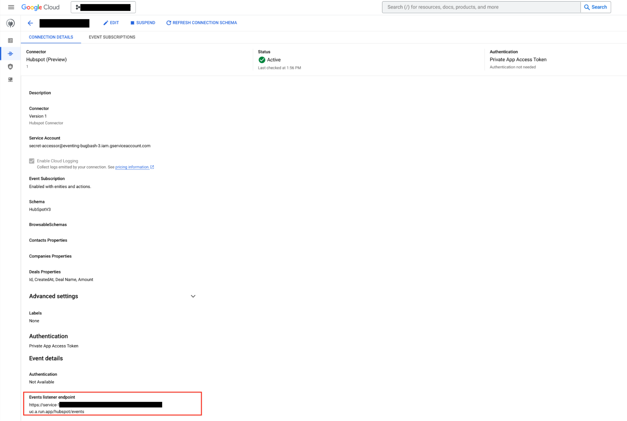顯示 HubSpot 連線詳細資料頁面的圖片