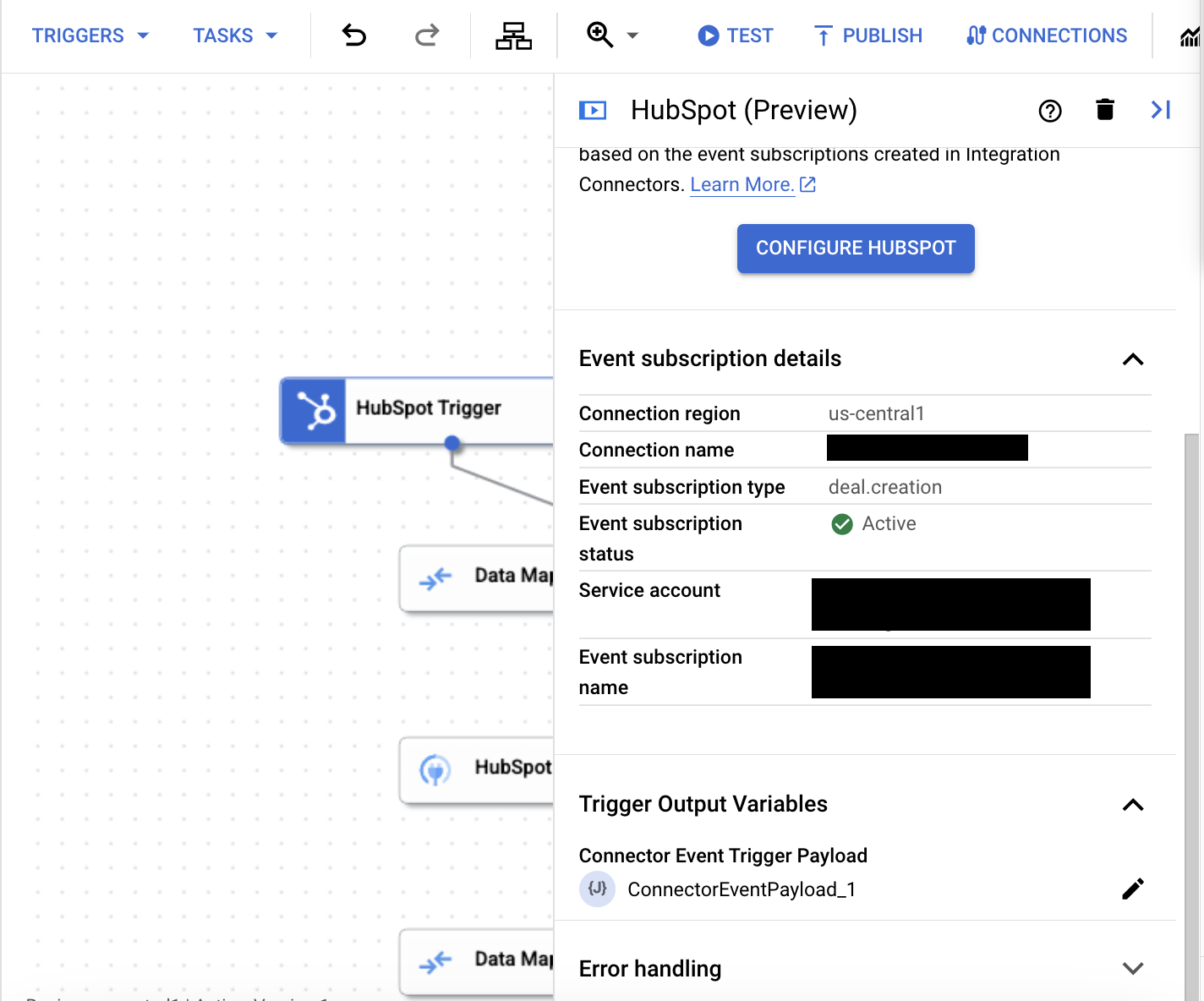 Abbildung mit dem Konfigurationsbereich des HubSpot-Triggers