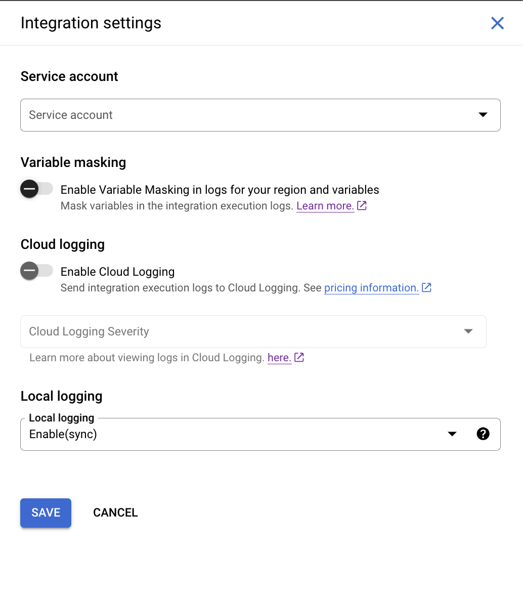 image showing integration settings dialog