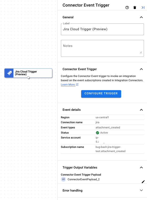 image montrant le volet de configuration du déclencheur Jira Cloud