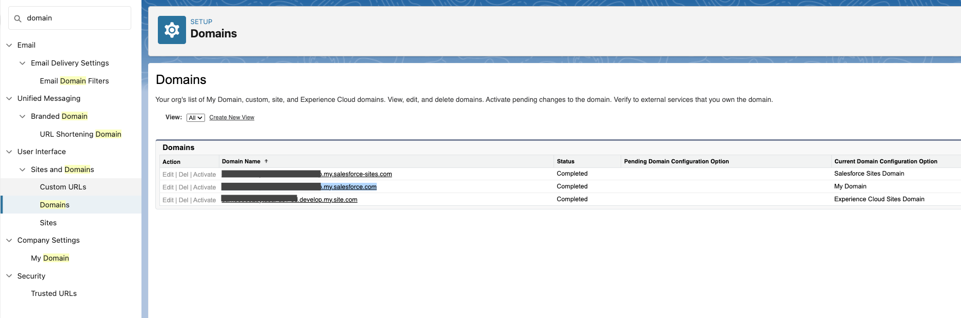 Mendapatkan domain Salesforce di instance Salesforce