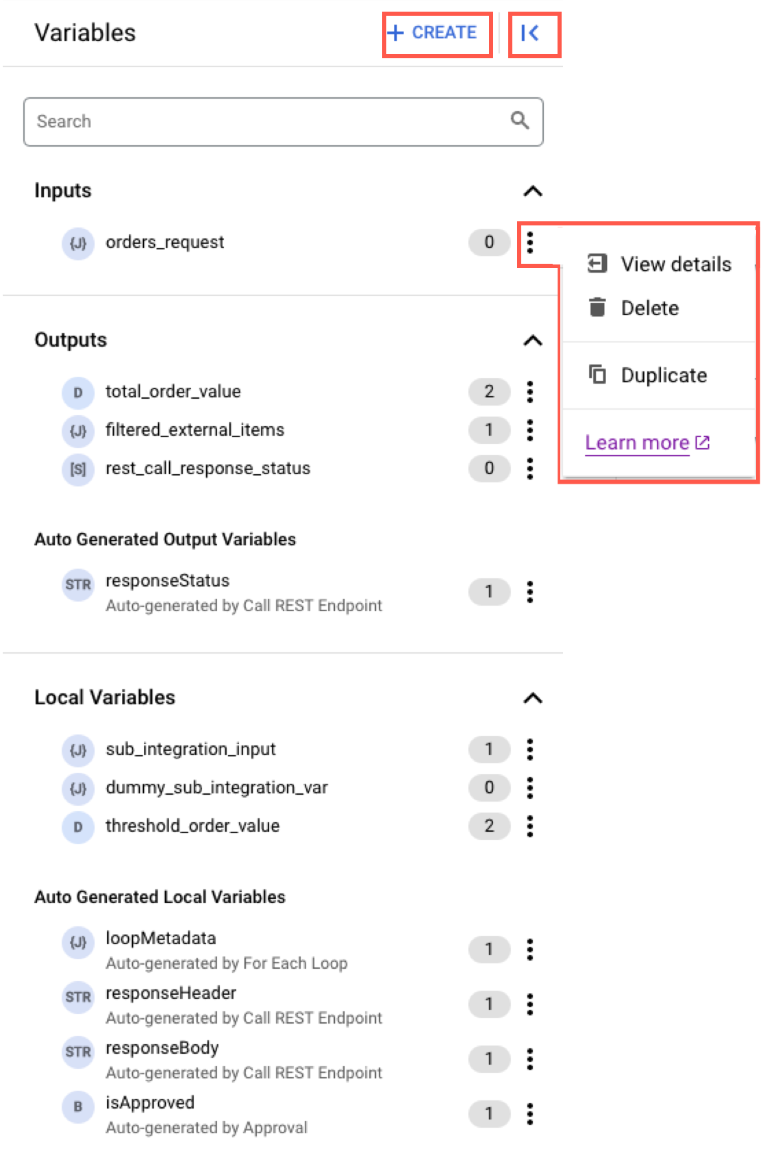 Variables du concepteur d&#39;intégrations