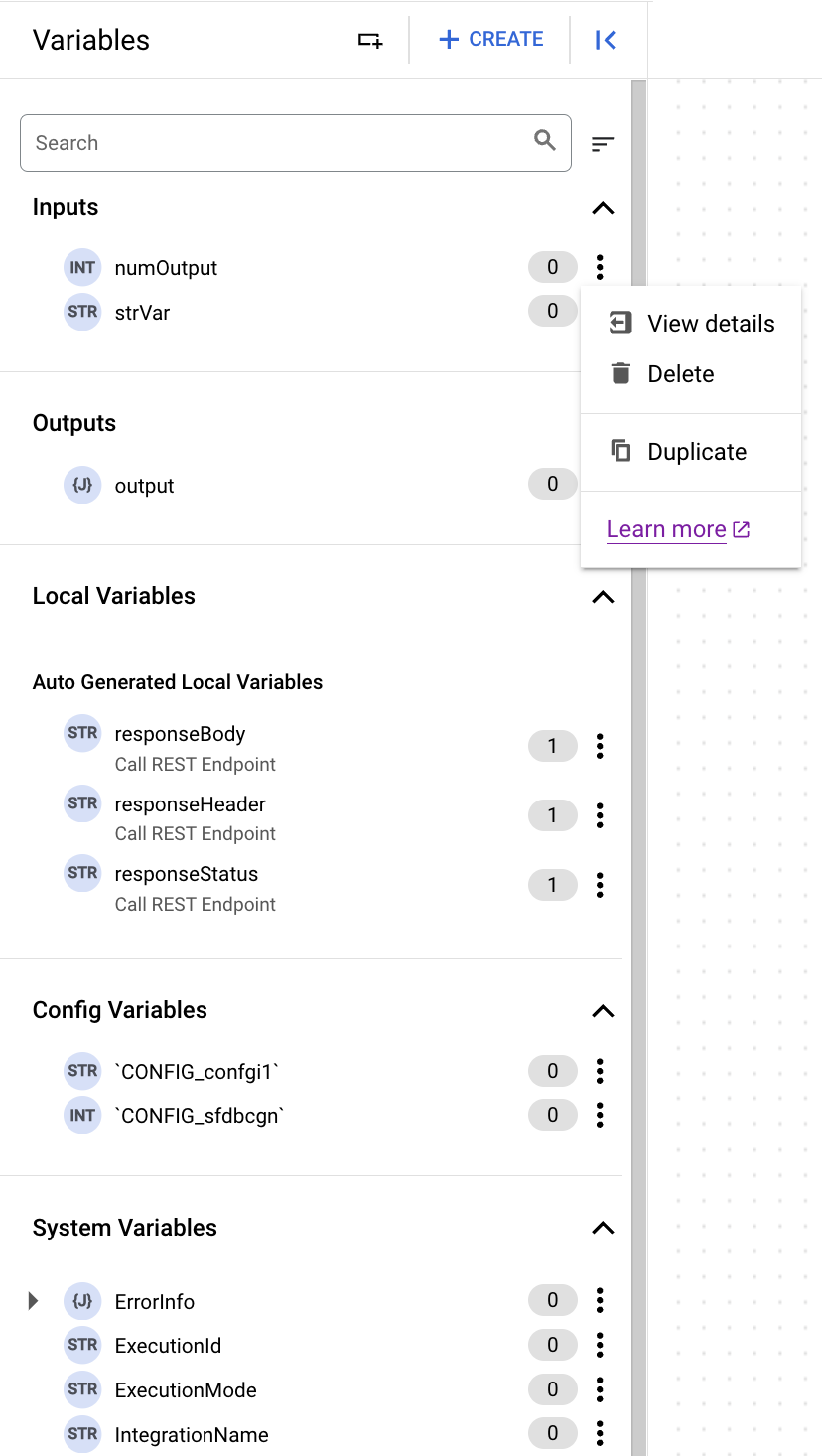 Variables del diseñador de integraciones