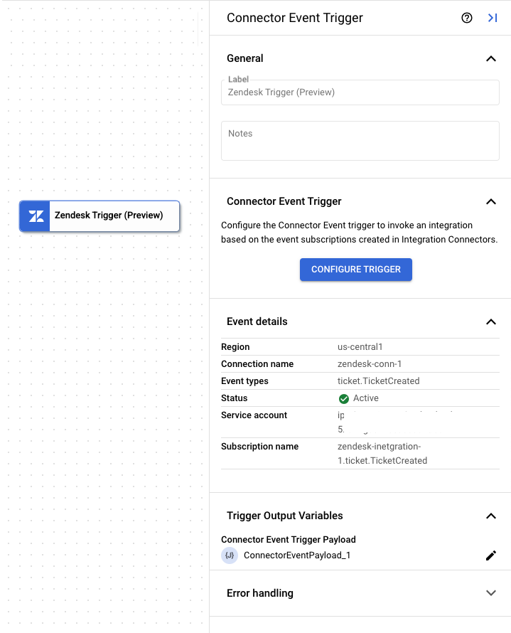 imagen que muestra el panel de configuración del activador de Zendesk