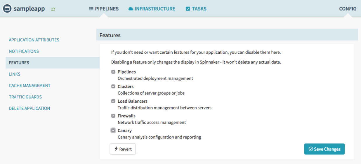 Screenshot of features for the pipeline