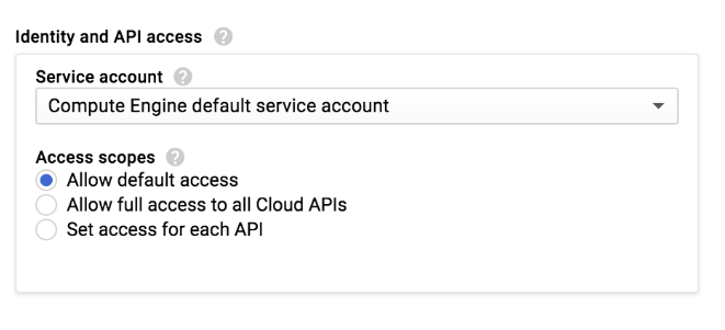 Google Cloud 콘솔의 범위 설정 옵션 스크린샷