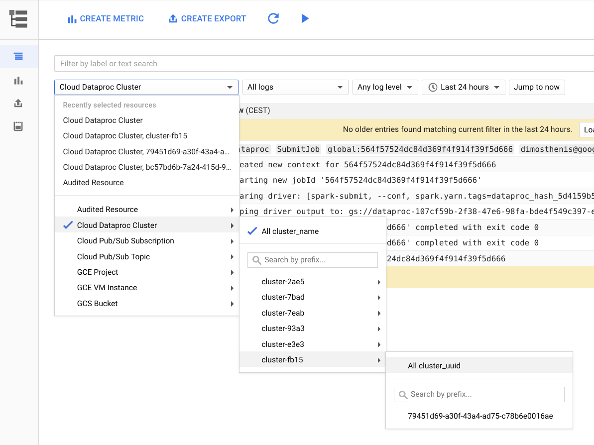 Google Cloud 콘솔의 Cloud Logging 페이지