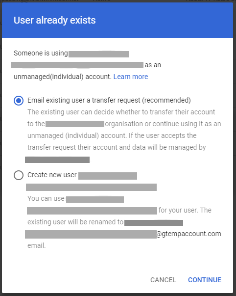 警告使用者已存在。