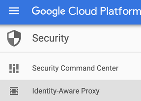 Google Cloud 콘솔의 보안 페이지에 있는 IAP 옵션