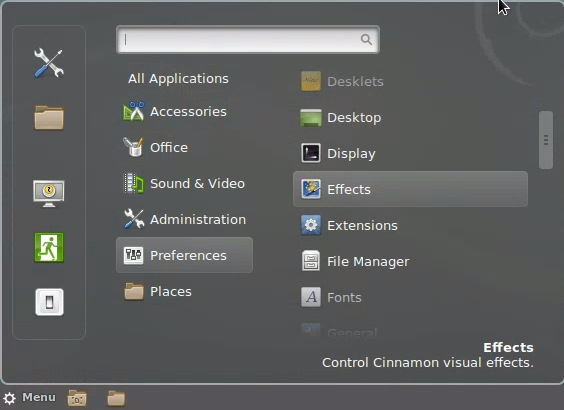 Setting desktop preferences in Cinnamon.